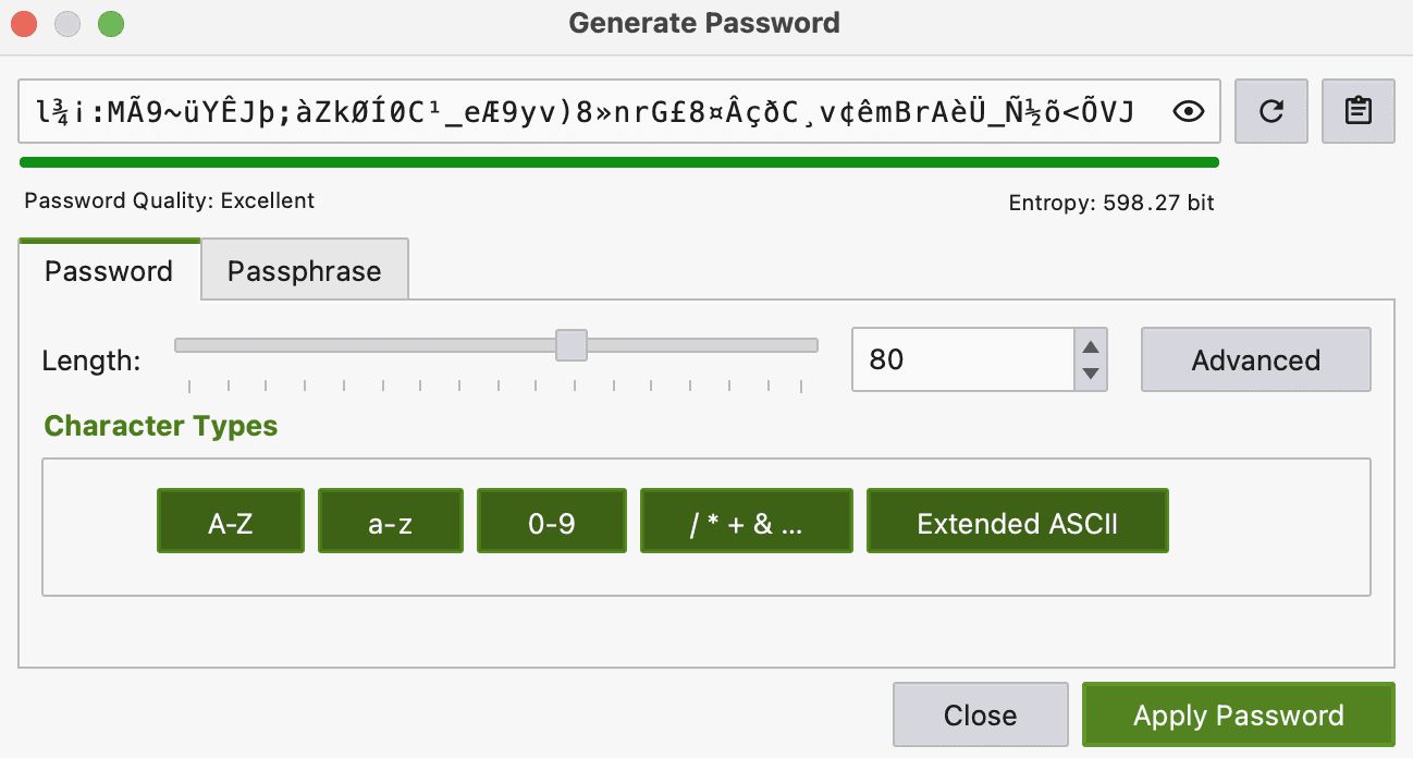 Password generator example from the guide